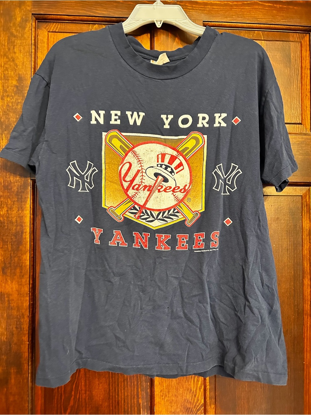 Vintage 90s Single Stitch New York Yankees MLB T Shirt Blue Baseball Size Large